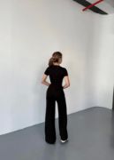 Osy Modal Yumuşak Dokulu Kumaş Kısa Kollu Crop Rahat Pantalon Ikili Takım - Siyah resmi